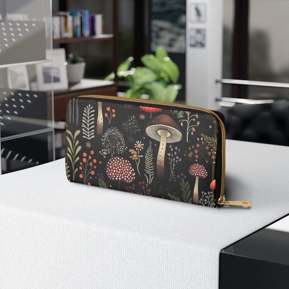 Witchy Fungi Zipper Wallet | Dark Forest Design | Witch-Themed, Mushrooms - Picture 2 of 6